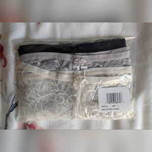 Lace Thong Set in Black, Gray, and Cream